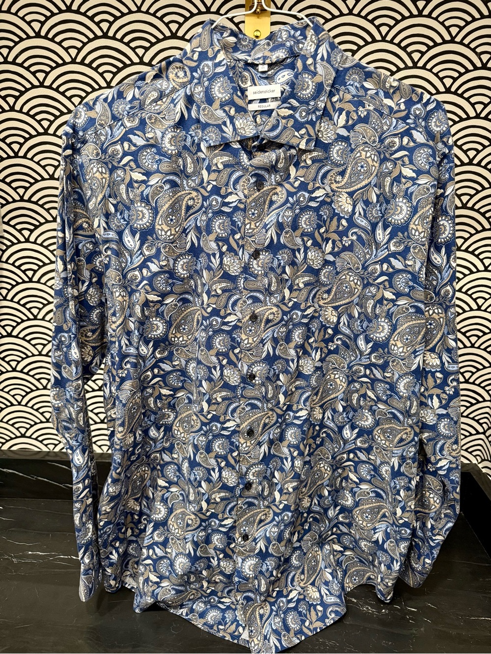Men’s Seidensticker Germany Blue Paisley Button-Down Shirt XL / 17.5 / 44